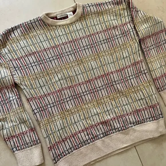 Vintage Claiborne Multicolored Crew Neck Knit Pullover Sweater Size L - Picture 2 of 14